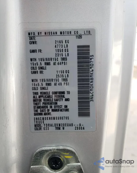 2021 Nissan Nv200 2.5S from USA, damaged, VIN 3N6CM0KN8MK690795